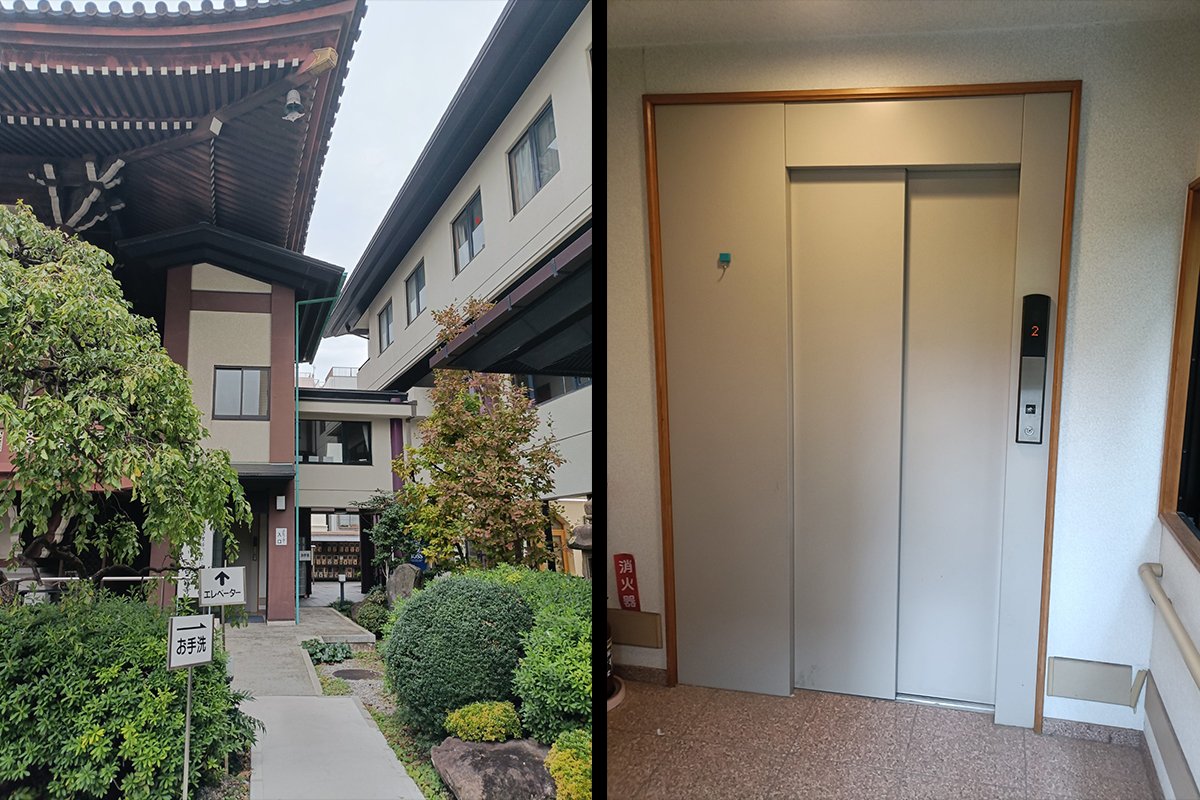 西徳寺のユニバーサル対応。写真は本堂二階までのエレベーターの様子